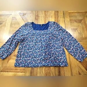 Lucky Brand Floral Tunic Top Shirt 3/4 Sleeve Sz XXL Knit Blue Cotton Blend